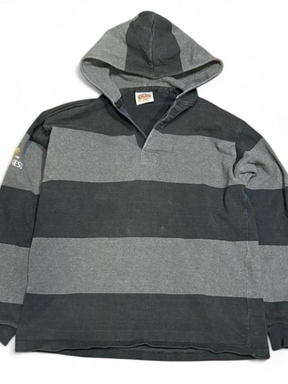 Vintage Barbarian Striped Cotton Quarter Button Hoodie